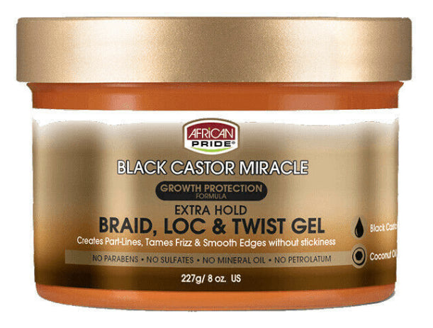 African Pride Black Castor Miracle Extra Hold Braid Loc & Twist Gel 8.oz - 227g