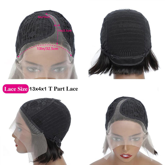 Human Hair Lace Bob Non-toxic Wig-pre-drawn, 13X4X1 Lace, Short Straight, T-part Lace Front Short Wig, Suitable For The Whole Scene.
