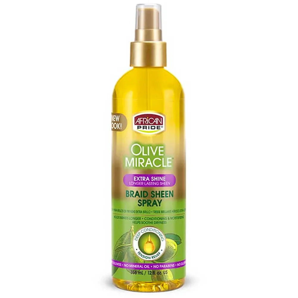 African Pride Olive Miracle Extra Shine Braid Sheen Spray 355ml/12oz
