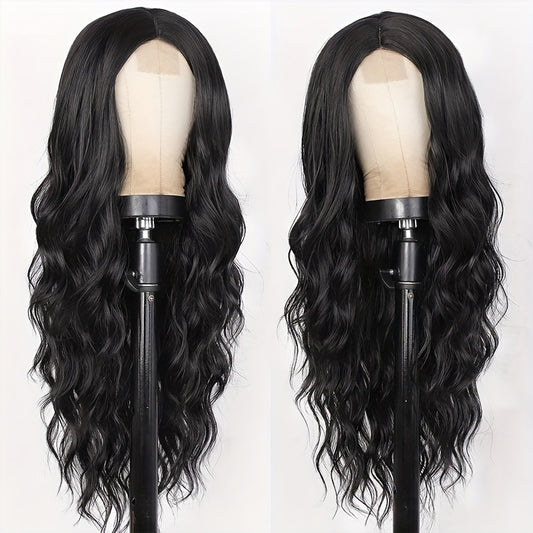 26 Inch Women's Black Long Wave Non-toxic Wig, Small Lace Heat-resistant Synthetic Wig, Natural Wig Suitable For The Whole Scene