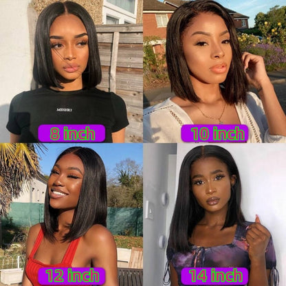 4X4 Transparent Lace Front Bob Feint No Glue Wearable Natural Human Hair Wig