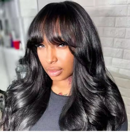 Pre Everything Glueless 13x5 Body Wave Lace Front Wig With Bangs Hd Pre Cut Lace Human Hair Wig For Black Women