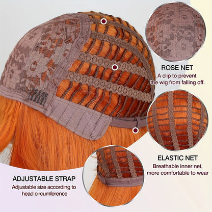 Elegant Long Orange Non-toxic Wig, Synthetic Wavy Hair Wig For Ladies, 28-inch Long Hair, Suitable For The Whole Scene