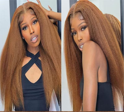 Lace Female Non-toxic Wig, Soft Natural Brown Blonde Hair, High-temperature Fiber, , Non-adhesive 13X2.5 Lace Area, Versatile Wig