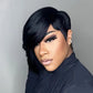 Straight Black Elegant 8 PixieCut Wig For Women -Glueless Human Hairwith Long Bangs, Everyday Style Wig L SleekShort Wig   Wig Accessories