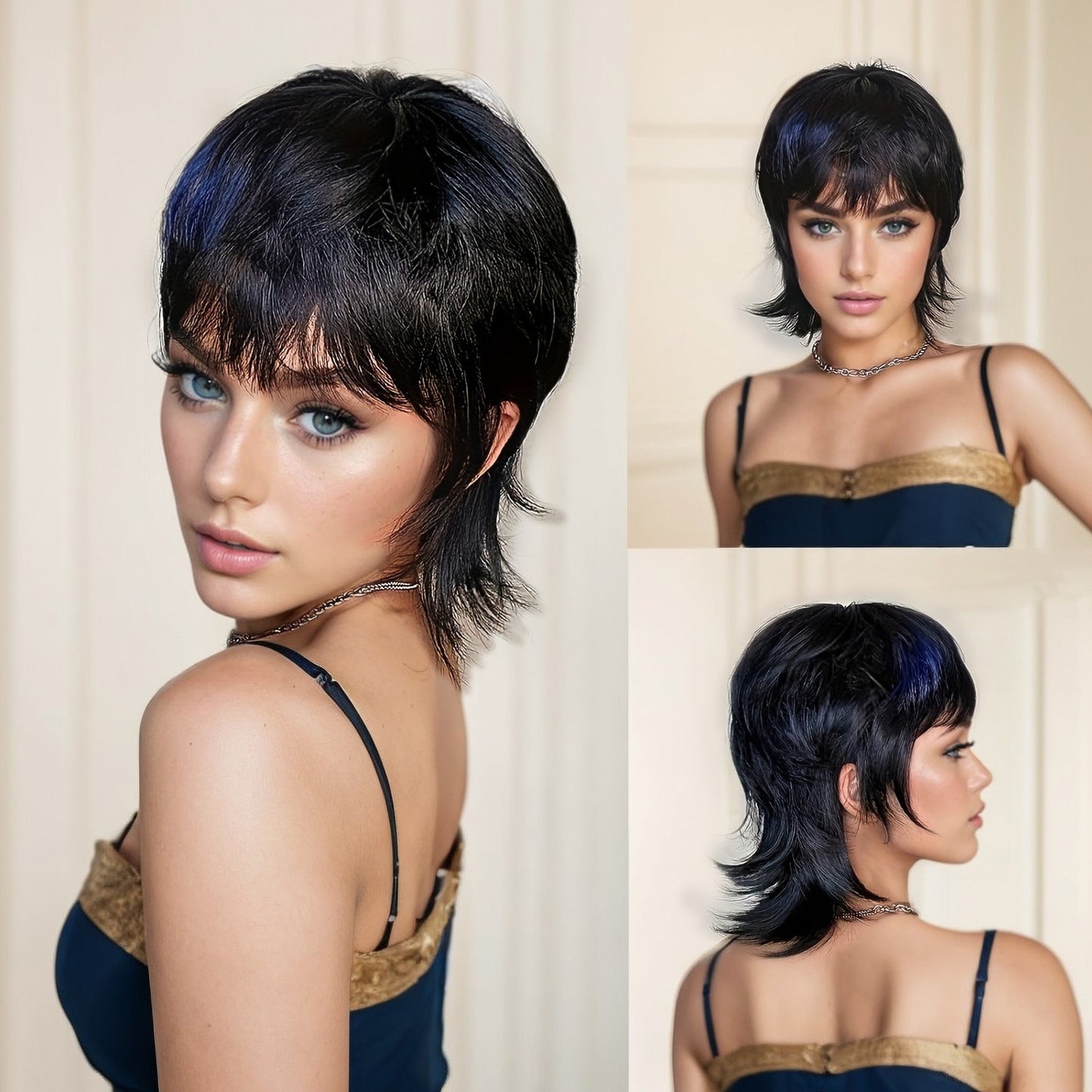 14-Inch Mullet Wig With A Fluffy Layered Pixie Cut Made From Synthetic Short Straight Hair, Crafted From High-Temperature Chemical Fiber, Perfect For Everyday Wear, Parties, And Various Festivals.